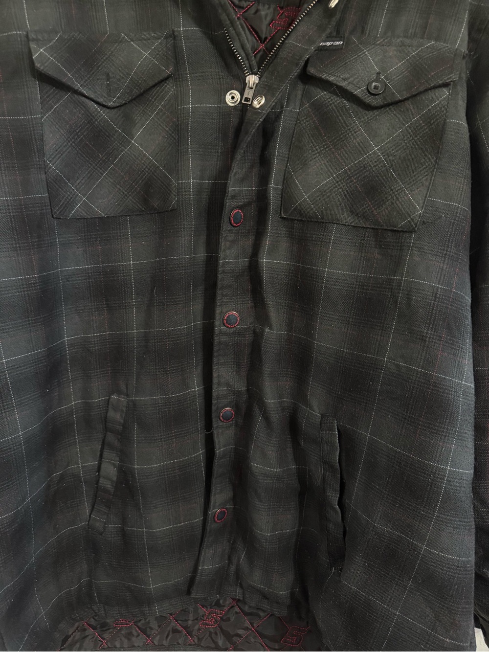 Dixxon Flannel Quilted Lined Shirt Jacket Mens Large Black Plaid Shacket Snap - Picture 7 of 12